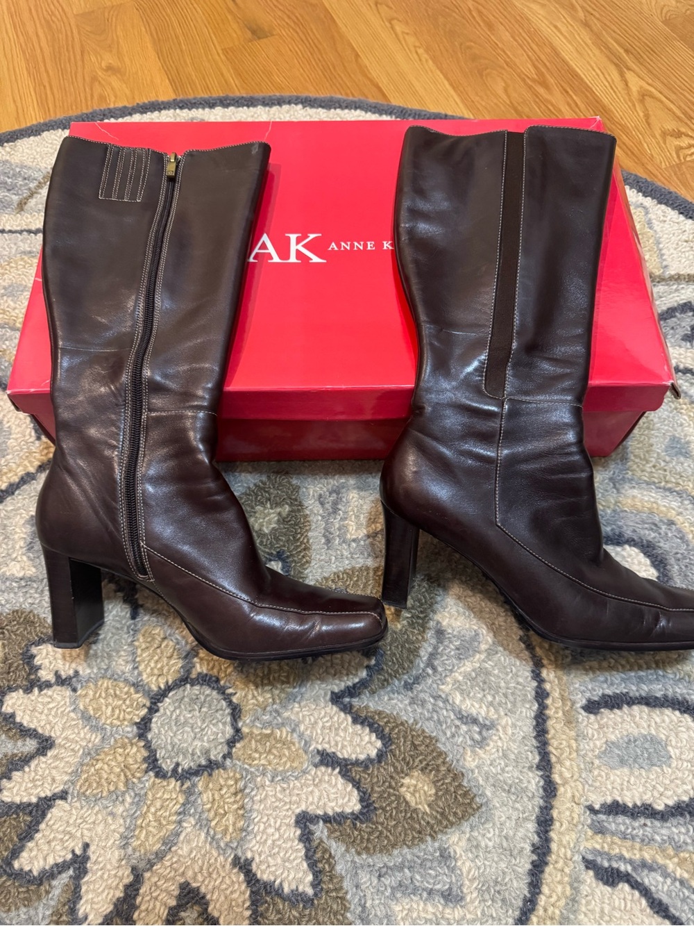 Anne Klein Dark Brown Leather Knee-High Heeled Boots